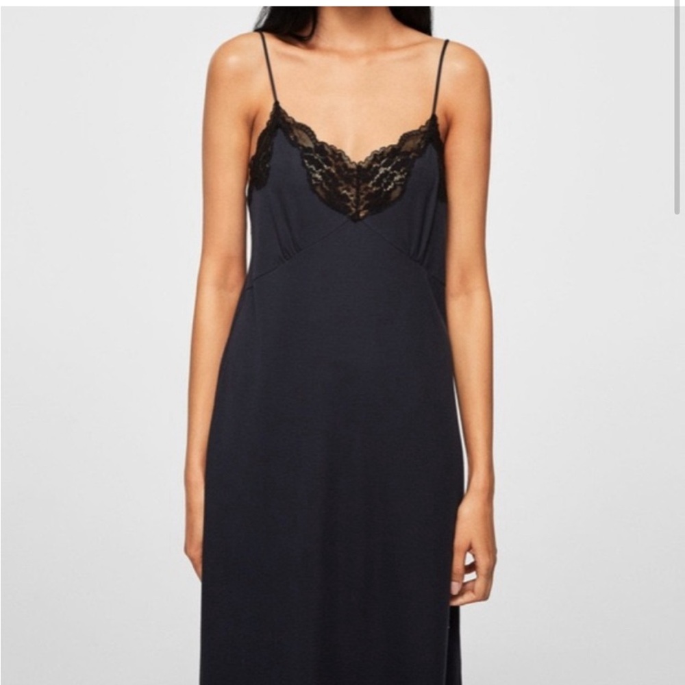 Mango Lace Slip Dress - Charcoal with Black Lace